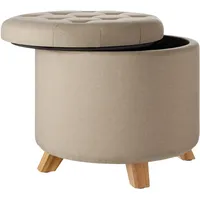 Tectake tectake® Sitzhocker Suna in Leinenoptik 150kg mit Stauraum, rund, gepolstert,