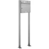 AL Briefkastensysteme 1er Edelstahl Briefkasten Standanlage Freistehend mit Klingel