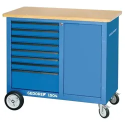 Rollwerkbankbank 8 Schubladen, Holzplatte, Rollen, Stahlblech, leer, 1504 0701