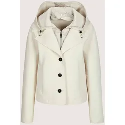 Kurzjacke MADELEINE "Cabanjacke Scuba-Jacke mit Kapuze", Damen, Gr. 44, weiß (perlweiß), Obermaterial: 74% Baumwolle CO. 21% Polyester PES. 5% Elasthan EL., Modern, gerade, Jacken Kurzjacke, Markanter Reverskragen