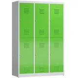 Classix Spind Stahl 119 x 50,0 x 180,0 cm Lichtgrau/Gelbgrün 6 Fächer abschließbar