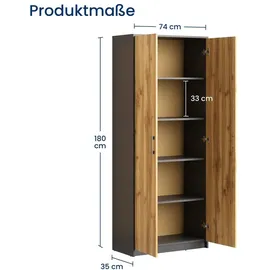 home collective Mehrzweckschrank 74 x 35 x 180 cm Grau/Braun