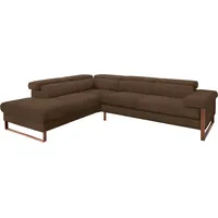 Ecksofa W.SCHILLIG "finn" Sofas Gr. B/H/T: 281cm x 71cm x 230cm, Stoff S37, Ottomane links, ohne Kopfteilverstellung-ohne Sitztiefenverstellung, braun (mocca s37) German Design Award 2016, Fußgestell Nussbaum natur, Breite 281 cm