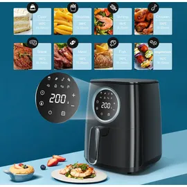 Aigostar Fritteuse heissluft ohne fett, Heißuftfritteuse xxl BPA-frei 4.2L, 8 Menü und Rezept-Community, LED-Touchscreen, 1400W