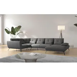 Wohnlandschaft PLACES OF STYLE "Mikado U-Form", grau, B:376cm H:88cm T:226cm, 100% Polyester, Sofas, inkl. Sitztiefenverstellung und Armteilverstellung