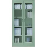 Jan Nowak Metallschrank mit Glasvitrine Aktenschrank Büroschrank Aufbewahrungsschrank 4 verstellbare Fachböden Sicherheitszylinderschloss Pulverbeschichtung 185 cm x 90 cm x 40 cm (Pastellgrün)