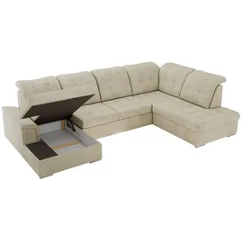 MKS Meble Eckcouch Samt U-Form 3-Sitzer Beige