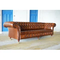 JVmoebel Chesterfield-Sofa 4 Sitzer Polster Couch Stil Leder Stoff Sofa Couchen Leder Braun, Made in Europa braun