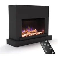 GLOW FIRE Elektrokamin PR4 E-Motion 3D, Elektrischer Kamin mit 3D Feuer mit Heizung, täuschend echte Flamme mit Heizung, 3 Dekorationen schwarz