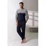 LE JOGGER le jogger® Pyjama, (2 tlg., 1 Stück), Schlafanzug in langer Form mit kontrastfarbenen Streifen le jogger® grau-meliert-blau | Gr.: (S)