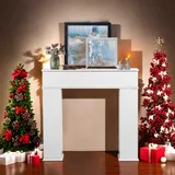 Kaminkonsole mit Stauraum, Dekorative Kaminumrandung Holz Kaminschrank Deko Kaminrahmen mit Regal Kaminattrappe Schrank für Wohnzimmer Schlafzimmer, Wohnaccessoire, Weiß