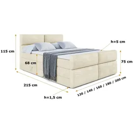 altdecor Boxspringbett BOXI3-Z KING 200 x 200 cm H3/H4 Beige