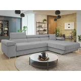 Mirjan24 Ecksofa Torezio Mini Cord mit Bettkasten und Schlaffunktion Einstellbare Kopfstützen, 280x170x70-90 cm (Farbe: Poso 110,