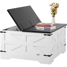 Vevor Couchtisch Kaffeetisch im Farmhouse-Stil, quadratischer Couchtisch mit Scharnier & großem Ablagefach, 34 kg belastbar rustikaler Cocktailtisch aus Holz für Wohnzimmer Studio (Schwarz + Weiß)