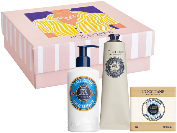 L'Occitane Geschenkset Wohltuende Momente = Shea Reichhaltige Körpermilch 250 ml + Shea Intensiv Pfklegender Handbalsam 150 ml + Shea Seife Milch 100 g - 3 Artikel im Set