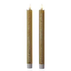 LED Stabkerzen Tafelkerzen Dinner Spitzkerzen rustikal 25cm gold 2St
