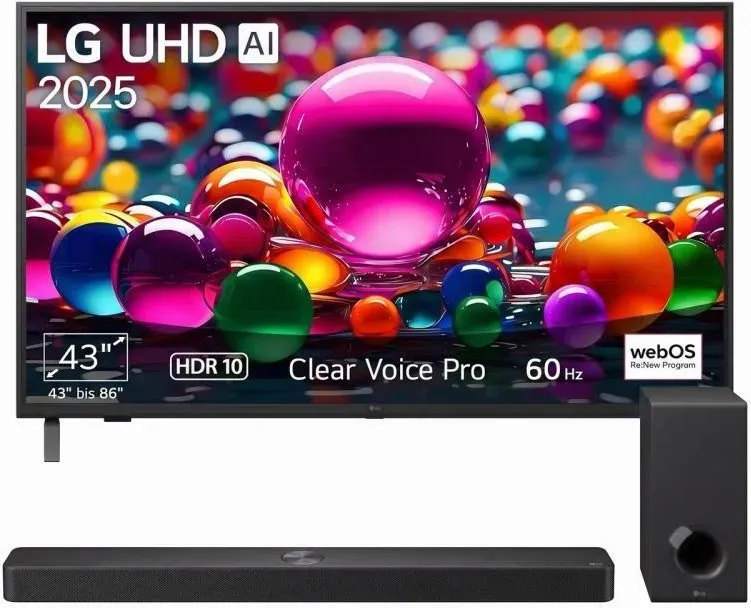 Bundle-Angebot LG 4K UHD AI TV 43UA75006LA & Soundbar DS90TY
