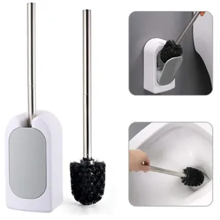 unbrand Gresunny Toilettenbürste mit Halter Toilettenreinigungsbürste Silikon Klobürstenhalter Wandmontage WC Bürste Toilettenbürstenhalter WC-Klobürste mit Edelstahl Griff für Badezimmer Reinigung