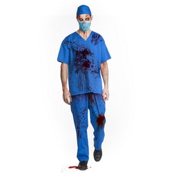 Metamorph Kostüm Horror Chirurg Kostüm, Der Zombie Arztkittel mit Blutspray zur eigenen Gestaltung blau M-L