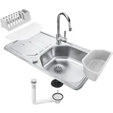 Franke All in One Set 101.0653.335 - Galley GLN Edelstahlspüle + Lina Chrom Hochdruckarmatur - Silber