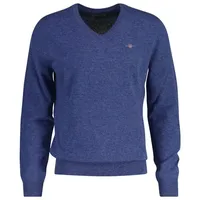 GANT V-Ausschnitt-Pullover »EXTRAFINE LAMBSWOOL V-NECK«, mit Logostickerei, Gr. L, STONE BLUE MELANGE, , 88973564-L