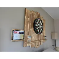 WDS Darts Sports Wooden Dartboard Surround | Premium Dart-Wandschutz & Tablet-Halter | Burned Look | MIT Tablet-Halter (Catchring, Dart Umrandung, Backboard)