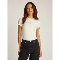 Tommy Jeans Damen T-Shirt Kurzarm Linear Slim Fit, Elfenbein