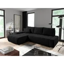 Fun Möbel Ecksofa Sofa mit Schlaffunktion VOGAR Stoff Poso Schwarz Ottomane Links - Schwarz