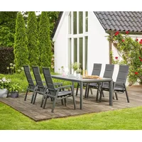 Siena Garden Garten-Essgruppe »Milano / Ancona«, (Set, 7 tlg., bestehend aus 6 Sesseln und 1 Tisch 220x100cm), aus pulverbeschichtetem Aluminium, verstellbar,