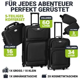 Juskys Trolley Reisekoffer Set 5 teilig - 60 L, 2 Rollen, Weichschale, Handgepäck, Schwarz