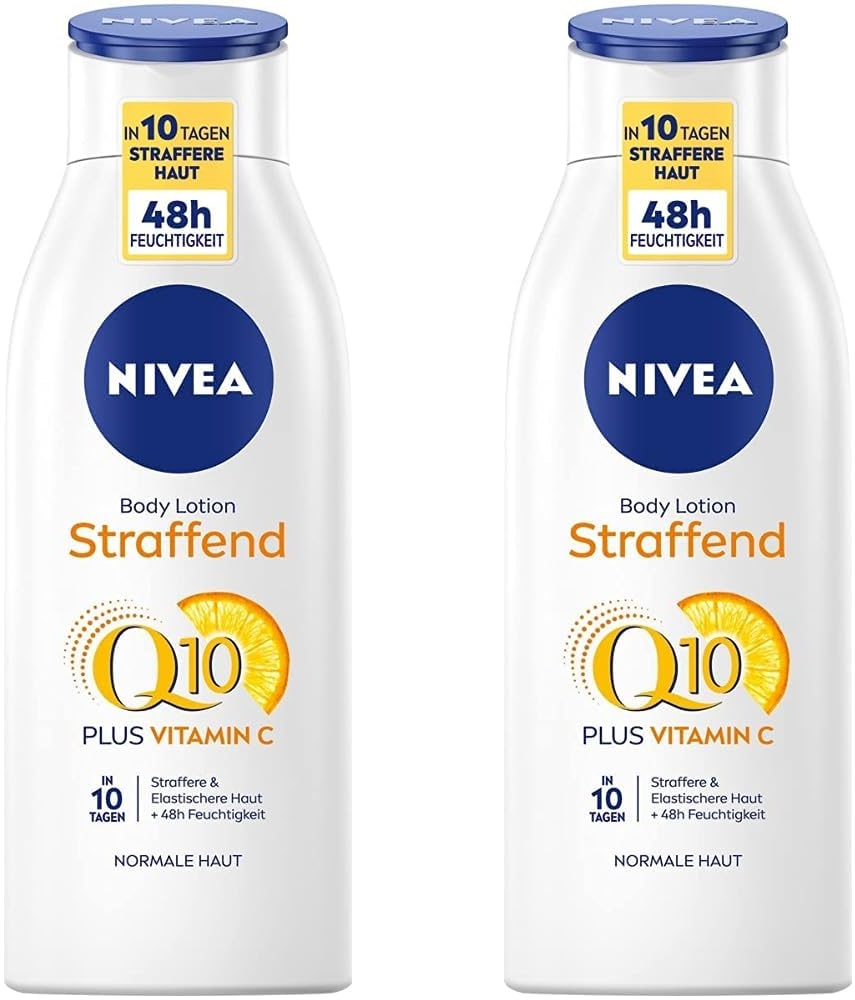 NIVEA Q10 Hautstraffende Body Lotion + Vitamin C, Körperlotion für straffere Haut und verbesserte Elastizität in 10 Tagen, 2er Pack (1 x 400 ml)