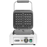 HENDI Waffeleisen 'Brüssel', Zwei 3x5 Quadrat-Muster, mit Waffelgabel, Temperatur stufenlos regelbar, antihaftbeschichtete Platten aus Gusseisen,