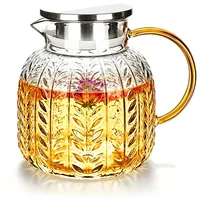 Teekanne 1,3 Liter aus Borosilikatglas, Kaffeekanne Glas, Glas Teekanne, Hitzebeständige Glaskanne mit Edelstahl-Deckel und Integriertem Sieb, Wasserkaraffe mit Deckel für Heiße und Kalte Getränke