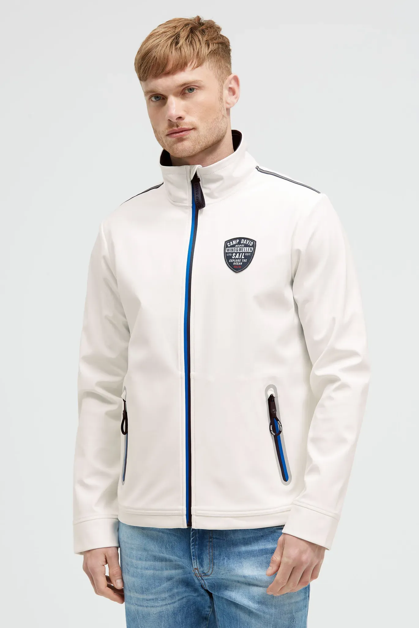 Softshelljacke CAMP DAVID, Herren, Gr. S, weiß, Softshell, Material: 94% Polyester, 6% Elasthan, Futter: 100% Polyester, unifarben, regular fit normal, eingesetzt Bündchen, Jacken Softshelljacke, mit verstellbarem Gummizug im Saum