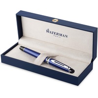 Waterman Expert Tintenroller | blau mit Chromzierteilen| feine Spitze | Schwarz | Geschenkbox