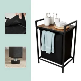 Relaxdays Wäschesammler, Ablage, ausziehbar, HBT: 72 x 50 x 33 cm, tragbare Wäschebox, 65 Liter Innensack, schwarz/braun