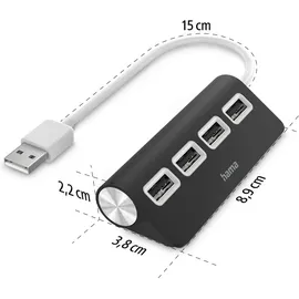 Hama USB-Hub USB 2.0 schwarz, 4x USB-A 2.0, USB-A 2.0 [Stecker] (200119)