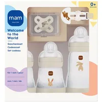 MAM Easy Start Anti-Colic Welcome Set, Baby Erstausstattung mit 3 Anti-Colic Flaschen, Schnuller und Schnullerband, Baby Geschenk Set, ab der Geburt, beige