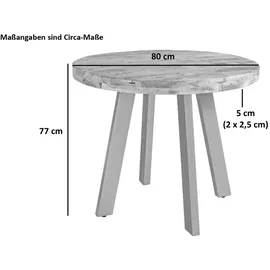 Sam Esszimmertisch rund 80 cm Mangoholz naturfarben silber Adelina