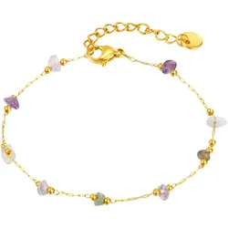 Armband FIRETTI "Schmuck Geschenk Edelstahl Armschmuck Armkette Edelstein", bunt (gelbgoldfarben, flieder, kristallweiß, lavendel, grün, flieder, kristallweiß, lavendel, grün), Armbänder, Damen, Edelstahl, mit Naturstein