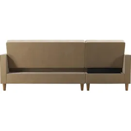 CosmoLiving by Cosmopolitan Ecksofa "Liberty, L-Form", beige (cremefarben), B:213cm H:82cm T:154cm, Veloursstoff 100% Polyester, COSMOLIVING BY COSMOPOLITAN, Sofas, Ecksofa, mit Schlafffunktion, Recamiere beidseitig montierbar, Sitzhöhe 43 cm
