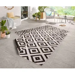 Teppich »Malta Wendeteppich«, rechteckig, 5 mm Höhe, In-& Outdoor, Wetterfest, Balkon, Terrasse, Raute, Läufer, Wohnzimmer, 51031814-2 schwarz/creme 5 mm