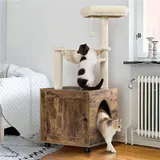 Yaheetech Kratzbaum mit Katzenklo-Schrank, 2-in-1 Katzenbaum, 125 cm hoch, mit Plattform Liegemulde Kratzstamm, Katzenschrank für Katze... - Braun/Beige