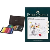 Faber-Castell 110006 - Polychromo Farbstift Polychromos, 48er Holzkoffer mit Zubehör, wasserfest, bruchsicher, bunt & Art & Graphic Skizzenblock, A5 160 g/m2 Block mit 40 Blatt