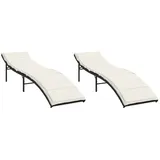 vidaXL Sonnenliegen 2 Stk. mit Auflagen Schwarz Poly Rattan 55 x 199 x 50/68/82/89 cm