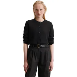 Cardigan MARC O'POLO "aus Heavy-Weight-Organic-Cotton", Damen, Gr. XL, schwarz, Obermaterial: 100% Baumwolle, unifarben, casual, slim fit, Rundhals, Langarm Rippbündchen, Strickjacken