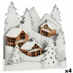 Deko-Figur Licht Dorf Weiß Braun Holz 44 x 48 x 7,5 cm (4 Stück)