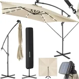 Tectake Sonnenschirm Sunna 250 x 250 cm mit LED Solar-Beleuchtung mit Winddach - beige