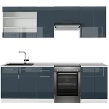 Vicco Küchenzeile Fame-Line 240 cm Dunkelblau Hochglanz/Weiß