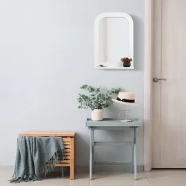 Relaxdays Badezimmerspiegel mit Ablage, Bad, Flur, rechteckig, HxBxT: 54 x 38 x 8,5 cm, MDF, Spiegel zum Aufhängen, weiß